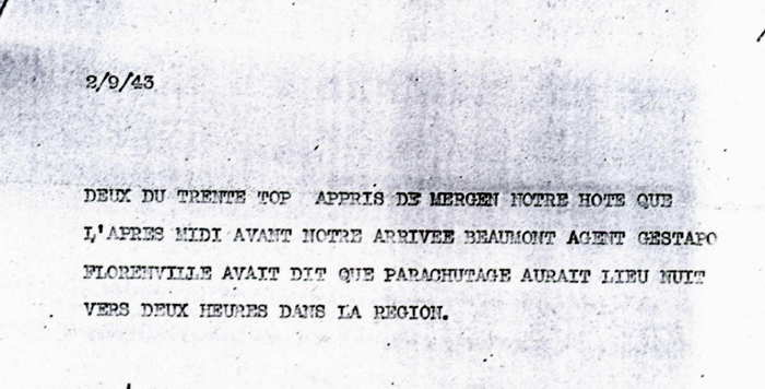 Message sent to London - 2nd September 1943